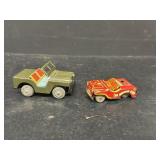 Tin toy, Jeep, and fire engine