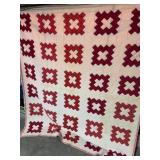 Quilt handmade, red and white 7'5'