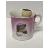 Victorian transfer shaving mug with brush