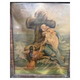 Early lithograph of women in ocean holding onto