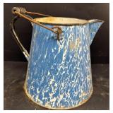 Blue and white enamel coffee pot
