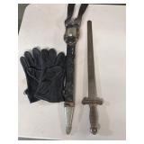 Early sword with sheath and gloves