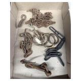 Forged iron hooks, antique chains
