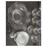 Decorative glass bowl, plates, and stemware