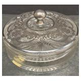 Silver designed clear, candy dish