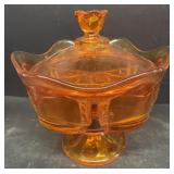 Orange glass divided dish with lid