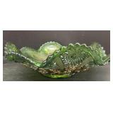 Green carnival glass bowl
