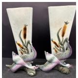 (2) Hull pottery duck  vases