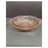 Pink glass double handled bowl