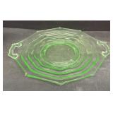 Green uranium glass double handled plate