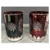 Cranberry cut glass juice glasses