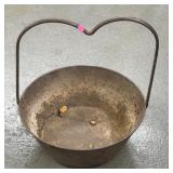 Early Iron Hearth Pot Heart Shape Handle