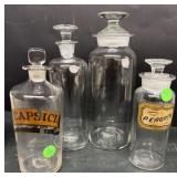 (4) Early Blown Apothecary Bottles 2 with Label