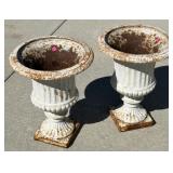 Pair Antique Victorian Cast Iron Garden Urns