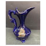 Cobalt blue peacock water pitcher