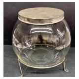 Sugar / Flour Jar Tin Lid on Metal Base
