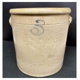 3 Gal Blue Decorated Stoneware Crock/Akron, OH