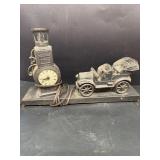 United antique car, gas pump light clock