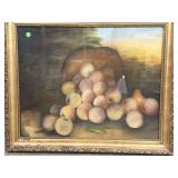 Pastel Folk Art Still Life of Basket with Fruit &