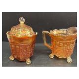 Butterfly & Berry Carnival Glass Sugar & Creamer
