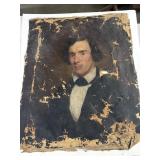 Portrait of man on stretcher paper vintage as is