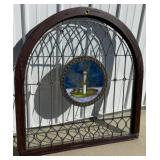 Large Stained Glass Window w/Jewels & Candlestick