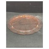 Pink depression, glass cake plate