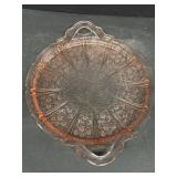 Pink depressing glass double handled plate rose