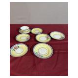 Hand-painted rose plates, tea, cup, and saucer