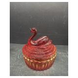 Red glasses, Swan candy dish