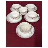 Crooksville tea, cups, and saucers