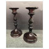 Purple glass candle holders