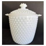 Milk glass hobnail cookie jar