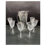 Fostoria, pitcher and glasses