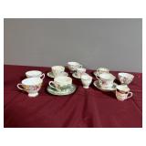 Decorative tea, cups, and saucers, most made in