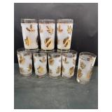 Gold leaf drinking glasses mid-century