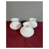 (3) milk, glass hobnail lampshades