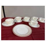 Fire king, tea, cups, and saucers