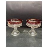 Glass compote with cranberry rim