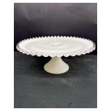 Milk, glass cake stand with ruffled edges