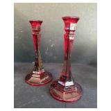 Ruby, red glass candle holders