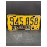 1942 and 43 Indiana license plate