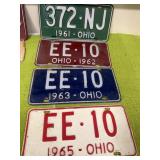 Ohio license plate plates 1961 1962, 1963, 1965
