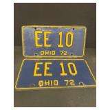 1972 Ohio matched set license plates