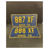 1972 Ohio license plates matched set
