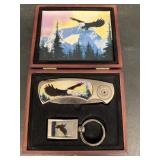 Eagle pocket, knife, and keychain