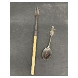 Antique pickle, fork and commemorative, spoon