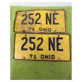 1971 Ohio match set of license plate plates