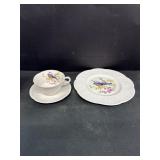 Eastern bluebird, teacup saucer, and plate England