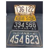 1938, 39, 40 and 1941 Indiana license plates